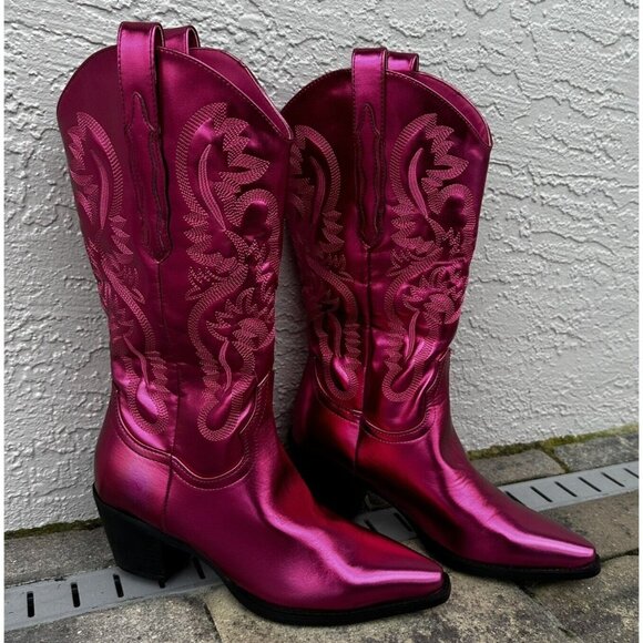 Billini Danilo Metallic Pink Western Cowboy Boots Womens Size 10 NWOB FUSCHIA - Picture 2 of 8